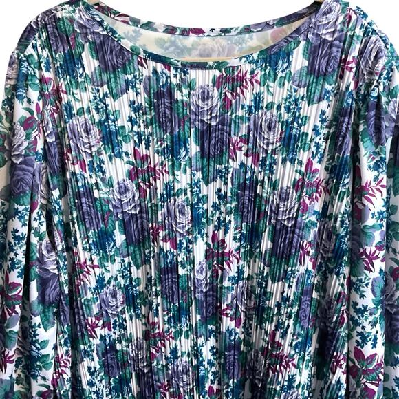 Cue Fashions Dress Women's Size 24W Purple Floral Broom Fold Vintage 3/4 Sleeve - Picture 8 of 12